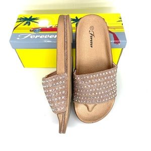 Rhinestone Glitter Slide Slip On Flatform Sandal NIB